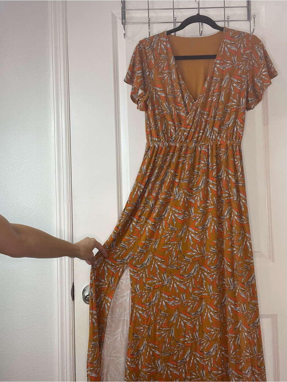 LOFT Outlet Women’s Maxi Dress Size XS Mustard Floral Print Boho Wrap Style